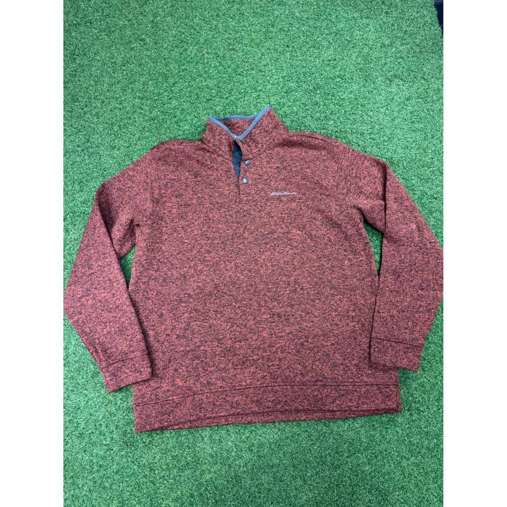 Eddie Bauer Mens XXL Quarter Snap Pullover Sweater‎ Rust Orange Marled Mock Neck